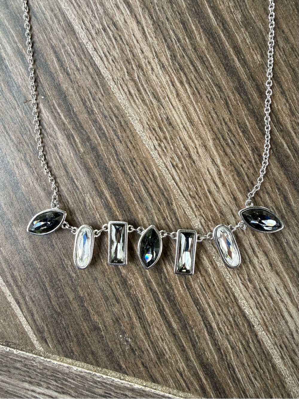 Touchstone Crystal Silver-Tone Clear and Gunmetal Multi-Shape Necklace